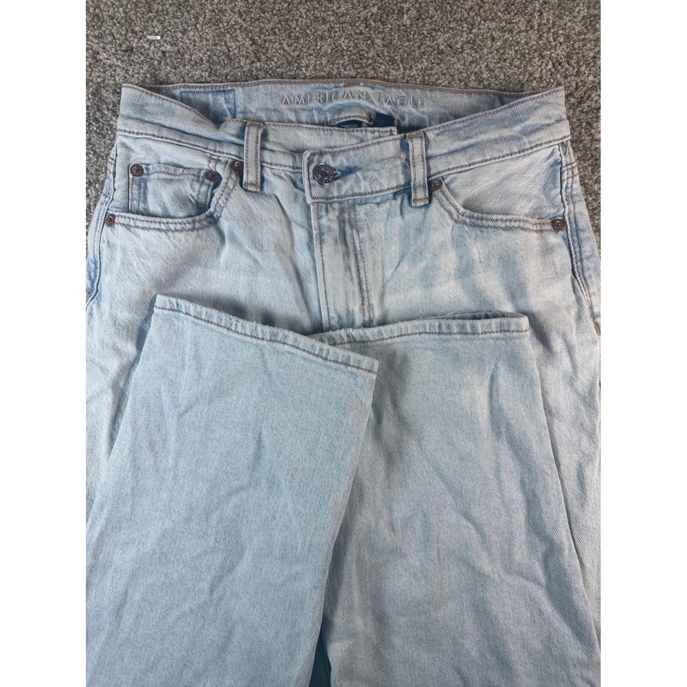 American Eagle Highest Rise Baggy Straight Jeans Light Wash Strigid Size 4 Reg